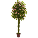 Nearly Natural 5504 6' Artificial Green & Pink Rose Tree with Woven Trunk