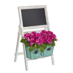 Nearly Natural 1750 26" Artificial Pink Rose Arrangement in Farmhouse Stand with Chalkboard