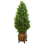 Nearly Natural 9370 56" Artificial Green Bay Leaf Cone Topiary Tree in Decorative Planter