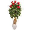 Nearly Natural 9714 63" Artificial Green & Red Hibiscus Tree in White Planter