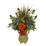 Nearly Natural A1012 33" Artificial Green Peony Mixed Greens & Thistle Arrangement