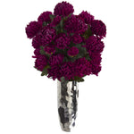 Nearly Natural A1327 31" Artificial Dark Pink Mum Arrangement in Silver Vase