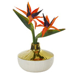 Nearly Natural A1141 14" Artificial Green & Orange Bird of Paradise Arrangement in Gold & Cream Elegant Vase