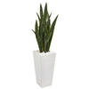 Nearly Natural 9639 4' Artificial Green Sansevieria Plant in White Tower Planter