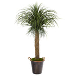 Nearly Natural T1044 5' Artificial Green Pony Tail Palm Plant in Decorative Metal Pail with Rope