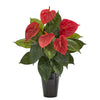 Nearly Natural 23``Anthurium Artificial Plant in Black Planter