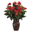 Nearly Natural 6666 30" Artificial Green & Red Anthurium Silk Plant with Metal Vase 