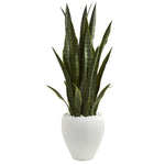 Nearly Natural 9188 3.5' Artificial Green Sansevieria Plant in White Planter