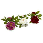 Nearly Natural Peony w/Glass Vase (Set of 3)