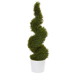 Nearly Natural 9848 50" Artificial Green Rosemary Spiral Topiary Tree in White Planter (Indoor/Outdoor)