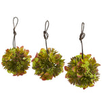 Nearly Natural 4958-S3 5" Artificial Green Mixed Succulent Hanging Ball, Set of 3