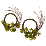 Nearly Natural 4957-S2 Mixed Succulent Wreath (Set of 2)