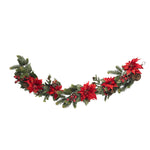 Nearly Natural 4916 60" Artificial Green & Red Poinsettia & Berry Garland