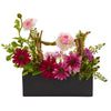Nearly Natural 1688 Daisy & Ranunculus Artificial Arrangement in Black Vase