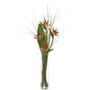 Nearly Natural 1601 44" Artificial Green Bird of Paradise & Greens Arrangement in Glass Vase