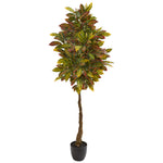 Nearly Natural 9113 5' Artificial Croton Tree with Black Planter, Multicolor