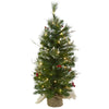 Nearly Natural 5442 3' Artificial Green Christmas Tree with Clear Lights Berries & Burlap Bag