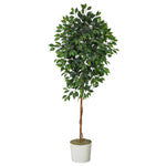 Nearly Natural T2117 6’ Ficus Artificial Tree in White Tin Planters