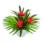 Nearly Natural 1740 Bromeliad Artificial Silk Arrangement in Oval White Vase