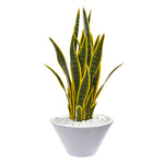 Nearly Natural 9080 2' Artificial Green Sansevieria Plant in White Bowl