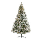 Nearly Natural 8`Flocked Oregon Pine Artificial Christmas Tree with 500 Clear Lights and 1172 Bendable Branches