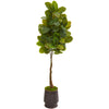 Nearly Natural 9893 68" Artificial Green Real Touch Rubber Leaf Tree in Ribbed Metal Planter 