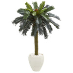 Nearly Natural 5621 4' Artificial Green Sago Palm Tree in White Planter