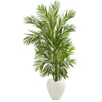 Nearly Natural 5645 5' Artificial Green Areca Palm Tree in White Planter