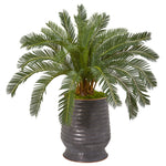 Nearly Natural 9475 31" Artificial Green Cycas Plant in Ribbed Metal Planter