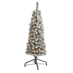 Nearly Natural 4` Flocked Pencil Artificial Christmas Tree with 100 Clear Lights and 216 Bendable Branches