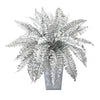 Nearly Natural P1097 16" Artificial Silver Metallic Boston Fern Plant in Embossed White Planter