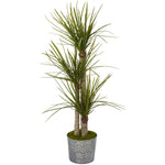 Nearly Natural T1055 59" Artificial Green Yucca Tree in Black Embossed Tin Planter