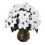 Nearly Natural A1243 24" Artificial White Poinsettia Arrangement in Designer Vase