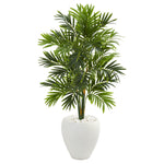 Nearly Natural 5637 4' Artificial Green Areca Palm Tree in White Planter