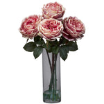 Nearly Natural Fancy Rose w/Cylinder Vase Silk Flower Arrangement