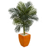 Nearly Natural 5756 4.5' Artificial Green Golden Cane Palm Tree in Orange Planter