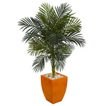 Nearly Natural 5756 4.5' Artificial Green Golden Cane Palm Tree in Orange Planter