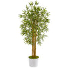 Nearly Natural T1017 5' Artificial Green Bamboo Tree in White Tin Planter