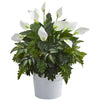 Nearly Natural P1017 30" Artificial Green & White Mixed Spathiphyllum Plant in White Tin Planter
