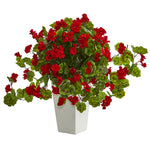 Nearly Natural Geranium Artificial Plant in White Tower Planter