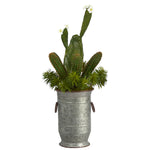 Nearly Natural 33``Cactus Succulent Artificial Plant in Vintage Metal Planter