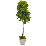 Nearly Natural 9727 67" Artificial Green Real Touch Fiddle Leaf Tree in Country White Planter 