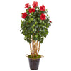 Nearly Natural 9715 62" Artificial Green & Red Hibiscus Tree in Decorative Planter