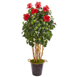 Nearly Natural 9715 62" Artificial Green & Red Hibiscus Tree in Decorative Planter