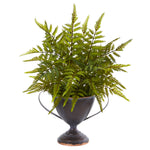Nearly Natural 8817 15" Artificial Green Fern Plant in Metal Goblet