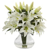 Nearly Natural 1434 13.5" Artificial White Lily Arrangement with Glass Vase