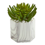 Nearly Natural 8485 8" Artificial Green Succulent Plant in Marble Vase