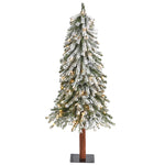 Nearly Natural 4` Flocked Grand Alpine Artificial Christmas Tree with 100 Clear Lights and 361 Bendable Branches on Natural Trunk