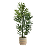 Nearly Natural T2894 7` Kentia Artificial Palm in Natural Cotton Woven Planters