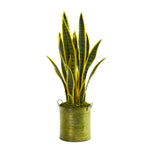 Nearly Natural 9079 2' Artificial Green Sansevieria Plant in Metal Green Planter